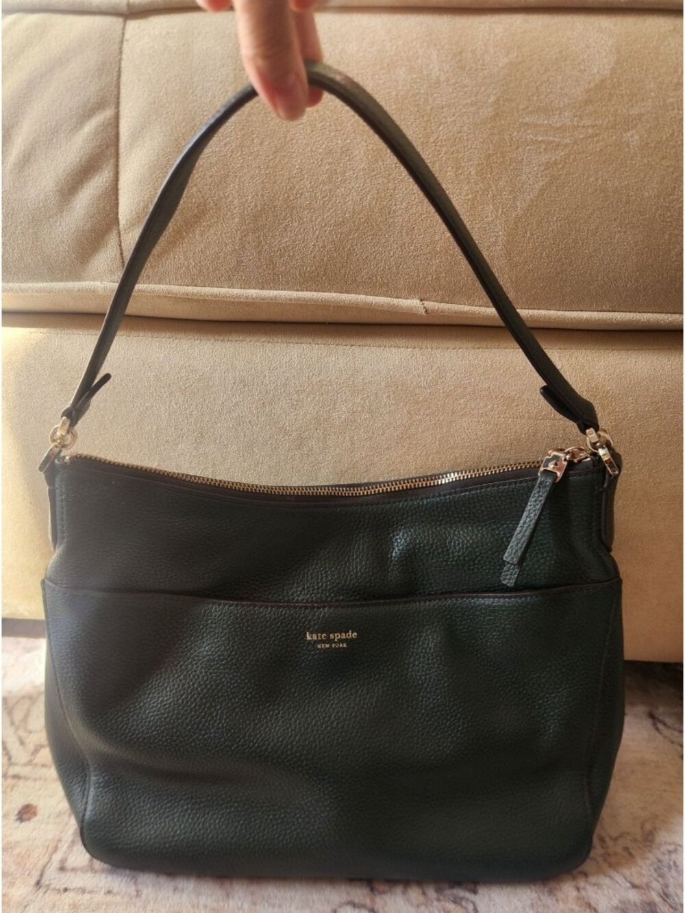 Kate Spade New York Olive Green Pebbled Leather Shoulder Bag